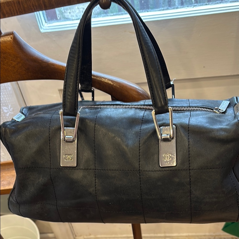 CHANEL chocolate bar bag Black Leather Tote Bag